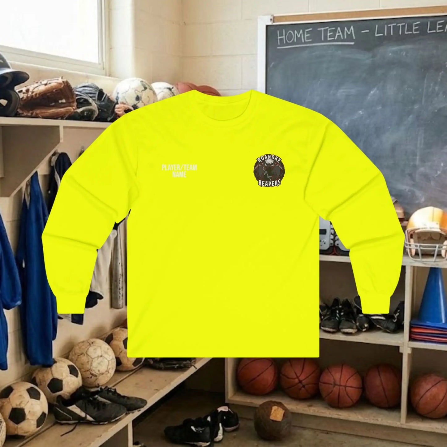 Custom Team Adult Long Sleeve T-Shirt – Left Chest Logo + Back Name, Number & Sponsor