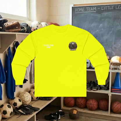 Custom Team Adult Long Sleeve T-Shirt – Left Chest Logo + Back Name, Number & Sponsor