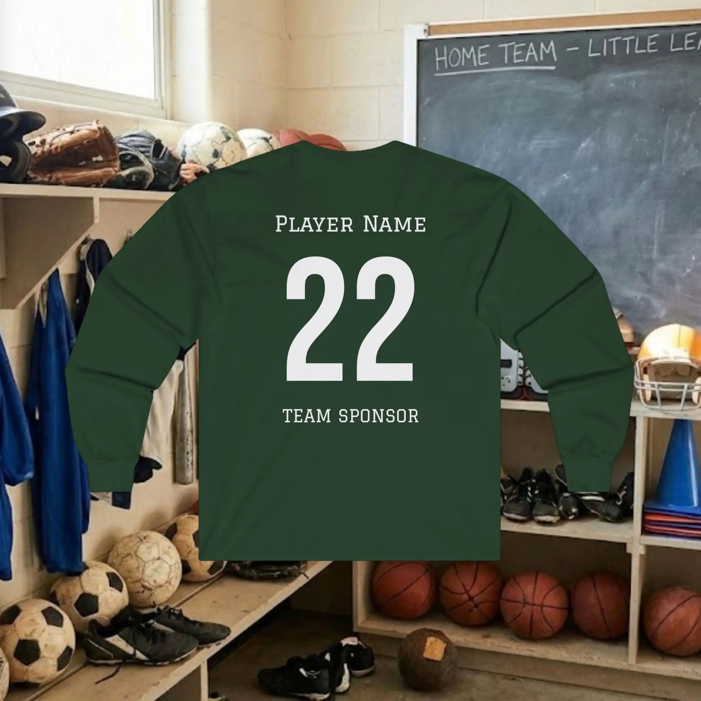 Custom Team Adult Long Sleeve T-Shirt – Left Chest Logo + Back Name, Number & Sponsor