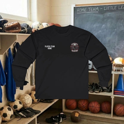 Custom Team Adult Long Sleeve T-Shirt – Left Chest Logo + Back Name, Number & Sponsor