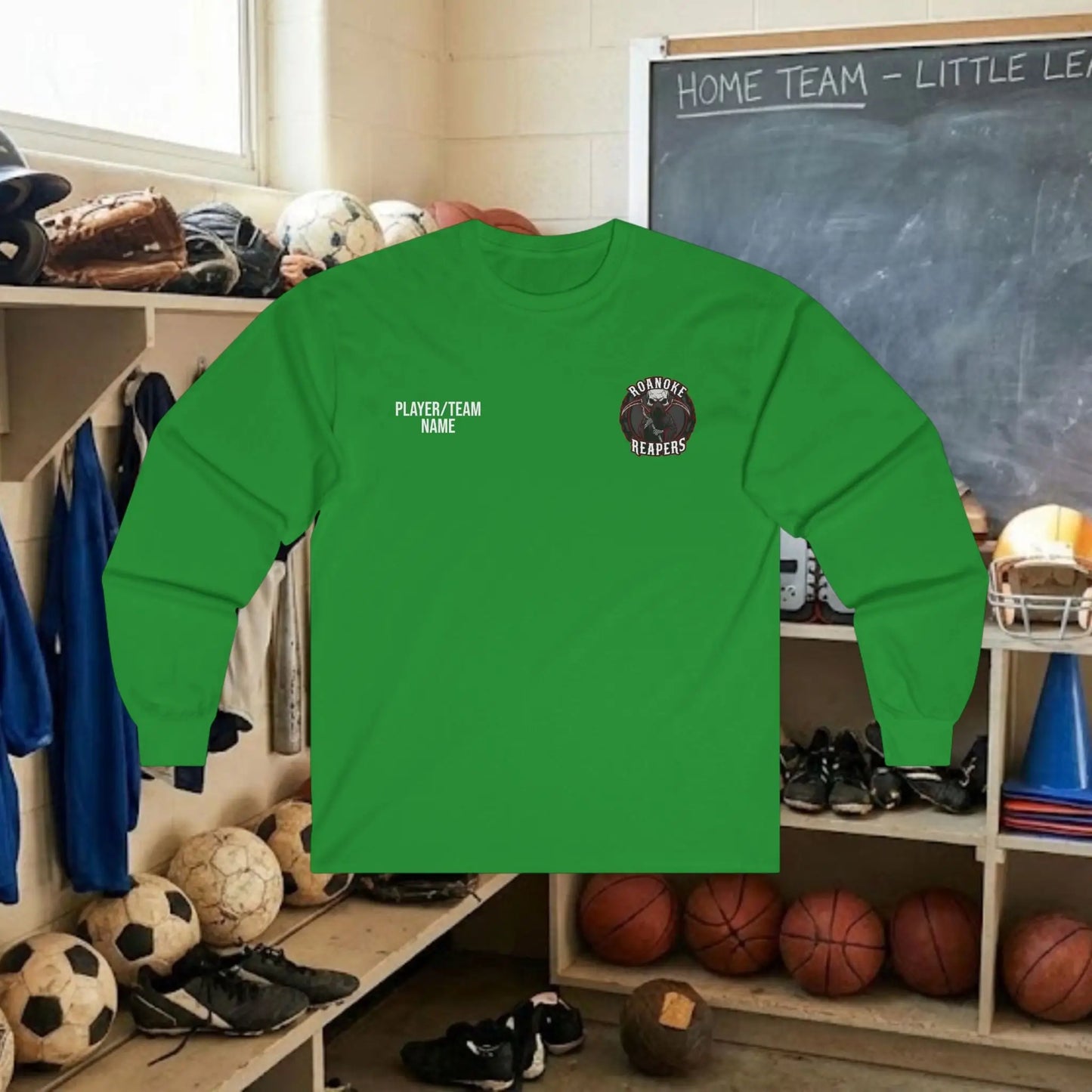 Custom Team Adult Long Sleeve T-Shirt – Left Chest Logo + Back Name, Number & Sponsor