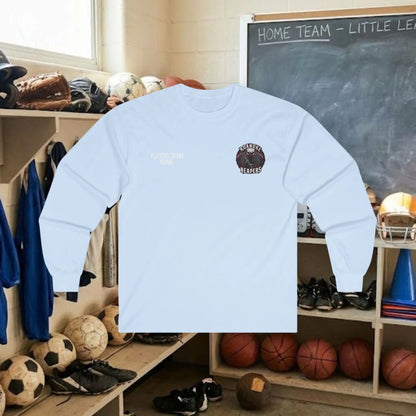 Custom Team Adult Long Sleeve T-Shirt – Left Chest Logo + Back Name, Number & Sponsor