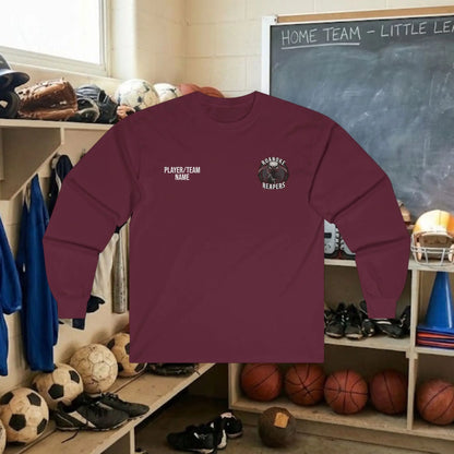Custom Team Adult Long Sleeve T-Shirt – Left Chest Logo + Back Name, Number & Sponsor