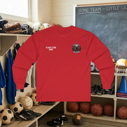 Custom Team Adult Long Sleeve T-Shirt – Left Chest Logo + Back Name, Number & Sponsor
