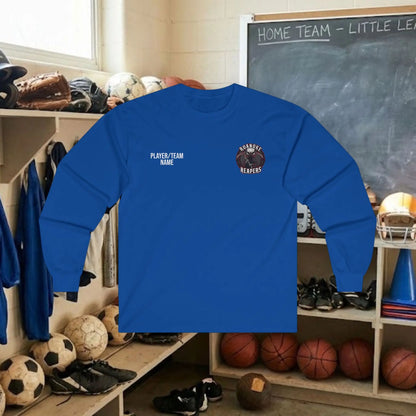 Custom Team Adult Long Sleeve T-Shirt – Left Chest Logo + Back Name, Number & Sponsor