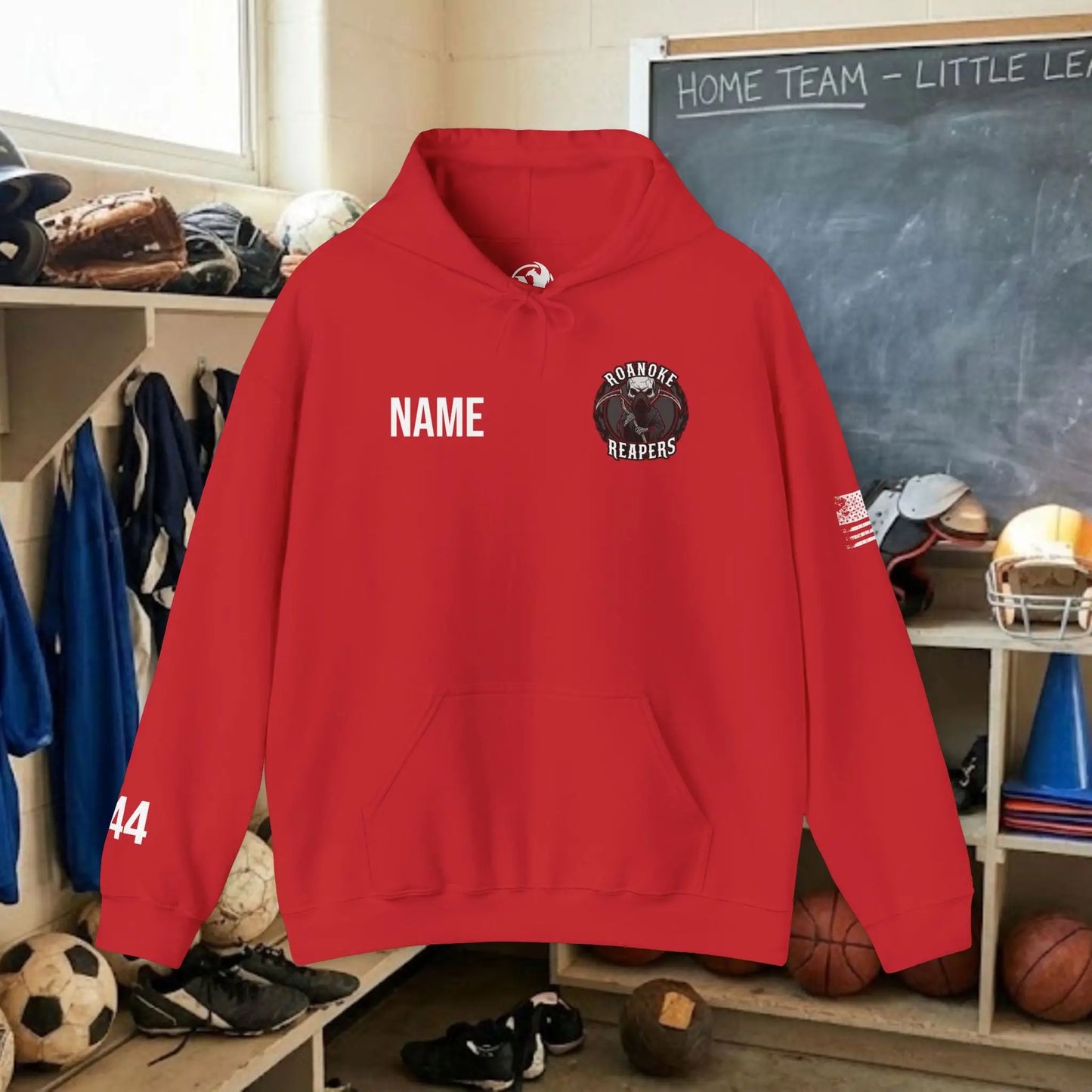 Custom Team Adult Pull Over Hoodie – Left Chest Team Logo & Name (Gildan Heavy Blend)