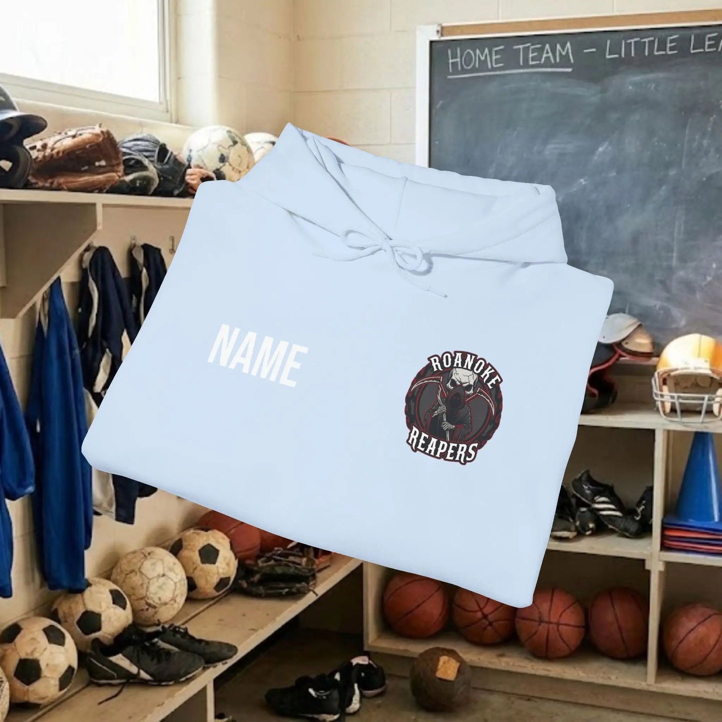 Custom Team Adult Pull Over Hoodie – Left Chest Team Logo & Name (Gildan Heavy Blend)