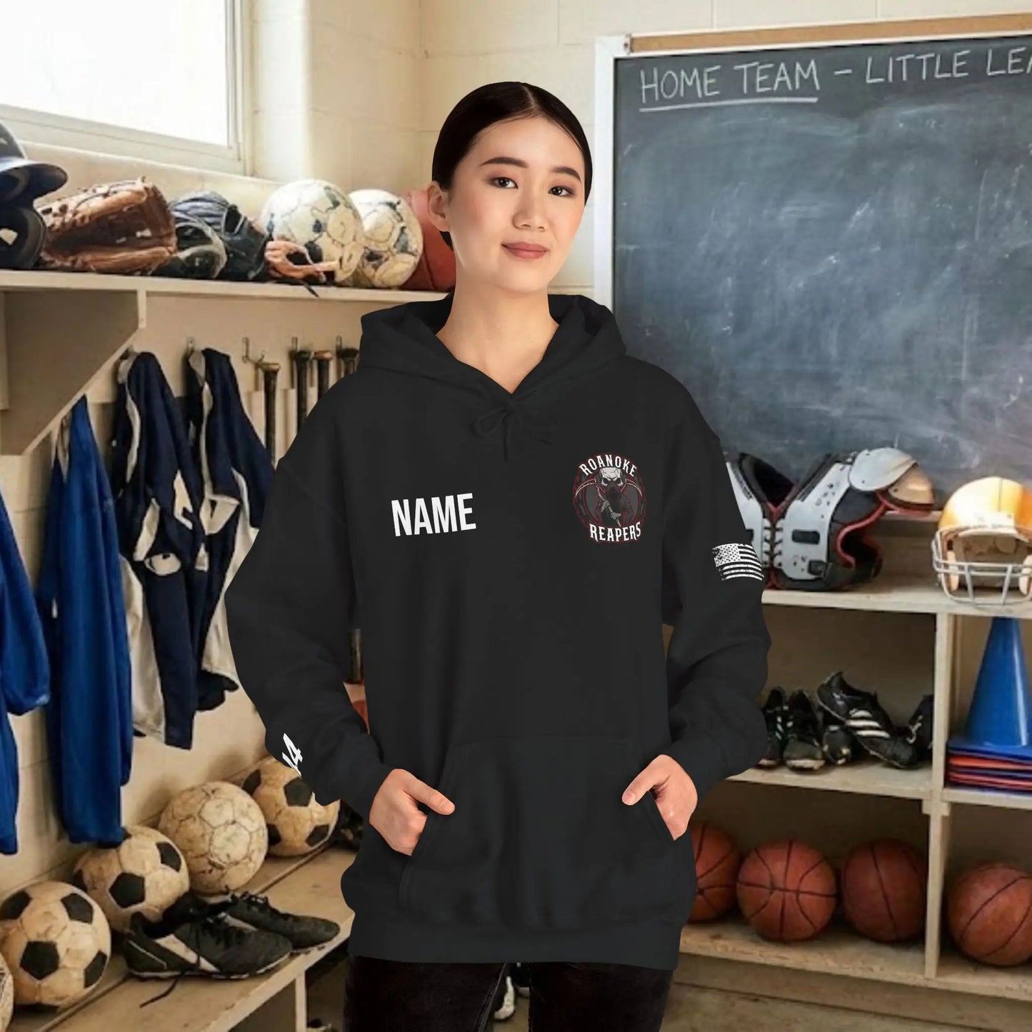 Custom Team Adult Pull Over Hoodie – Left Chest Team Logo & Name (Gildan Heavy Blend)