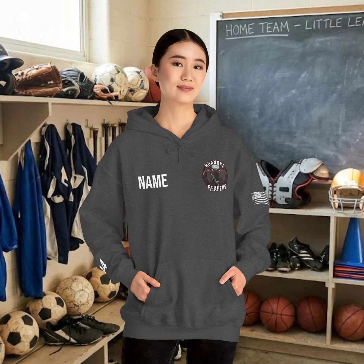 Custom Team Adult Pull Over Hoodie – Left Chest Team Logo & Name (Gildan Heavy Blend)