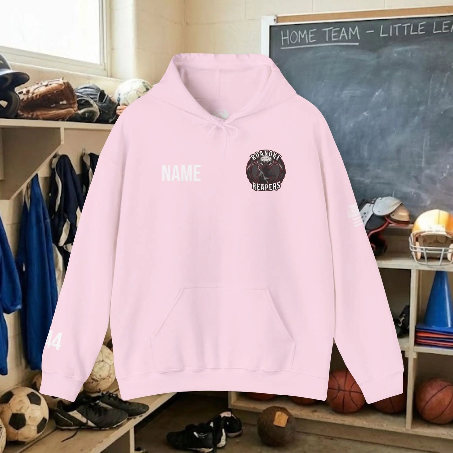 Custom Team Adult Pull Over Hoodie – Left Chest Team Logo & Name (Gildan Heavy Blend)