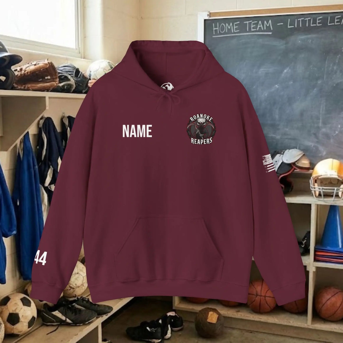 Custom Team Adult Pull Over Hoodie – Left Chest Team Logo & Name (Gildan Heavy Blend)