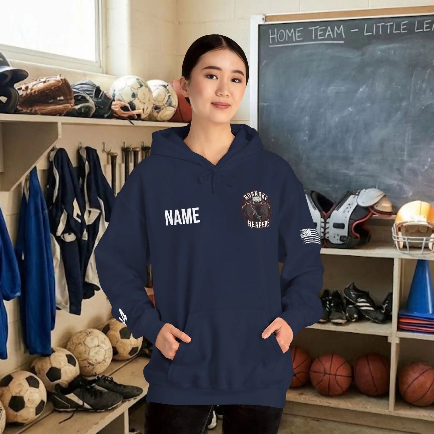 Custom Team Adult Pull Over Hoodie – Left Chest Team Logo & Name (Gildan Heavy Blend)