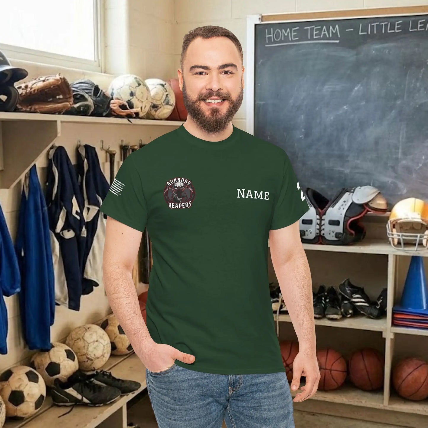 Custom Team Adult T-Shirt – Right Chest Team Logo & Name (DryBlend)