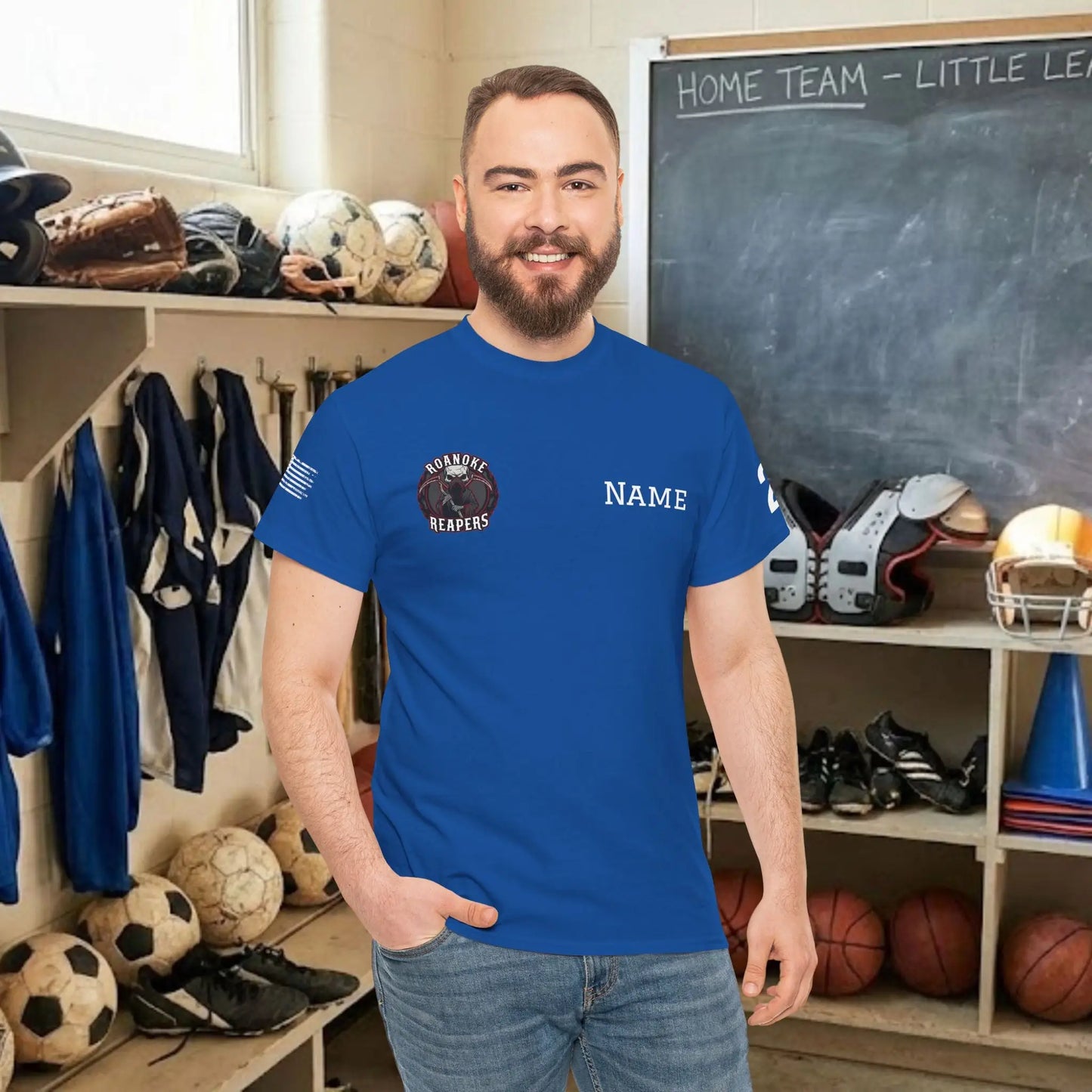 Custom Team Adult T-Shirt – Right Chest Team Logo & Name (DryBlend)