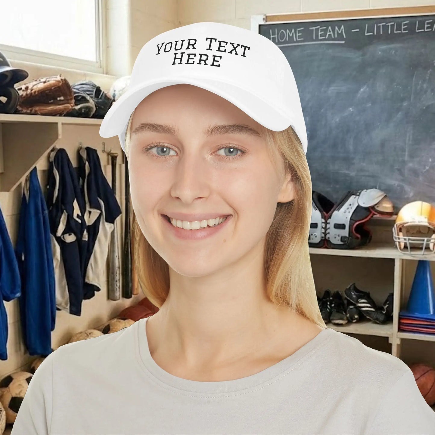 Custom Team Black Text Baseball Cap – Low Profile Relaxed Fit – Youth & Adult