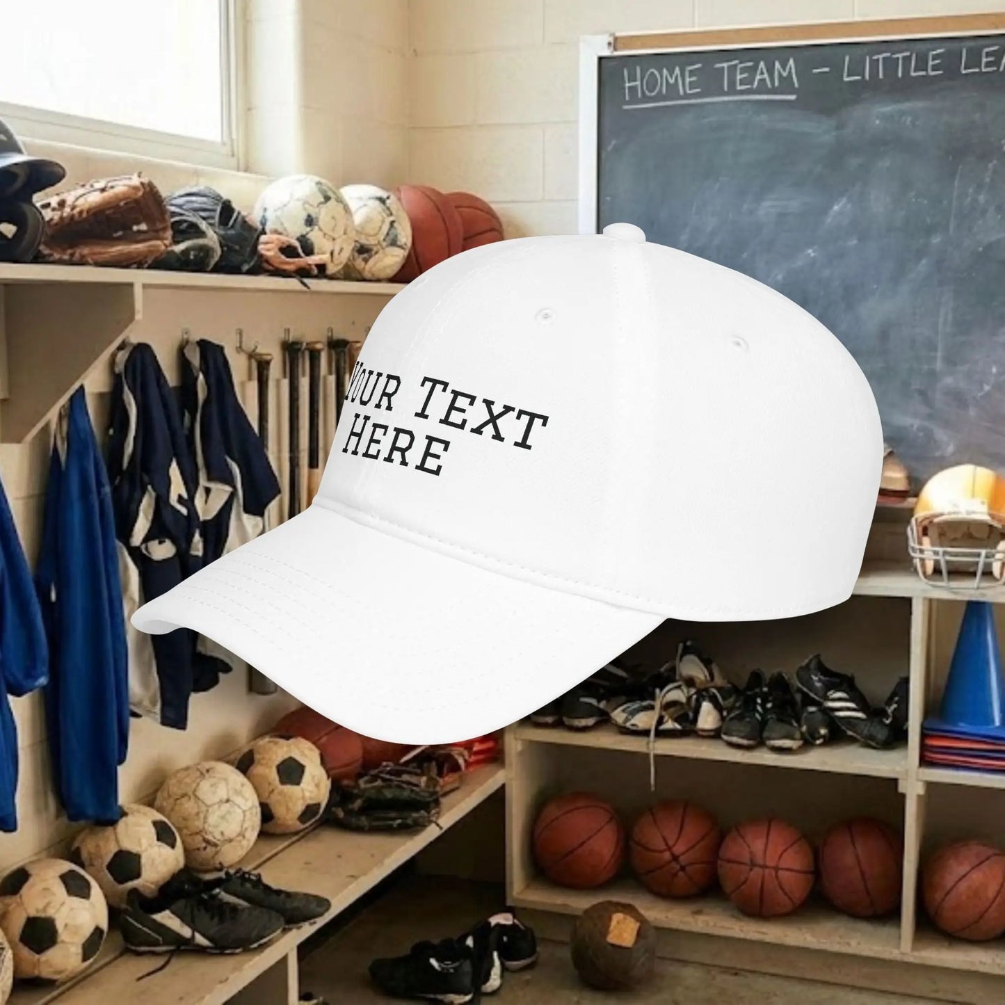 Custom Team Black Text Baseball Cap – Low Profile Relaxed Fit – Youth & Adult