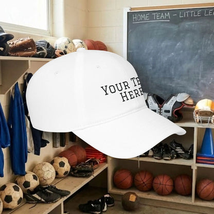 Custom Team Black Text Baseball Cap – Low Profile Relaxed Fit – Youth & Adult