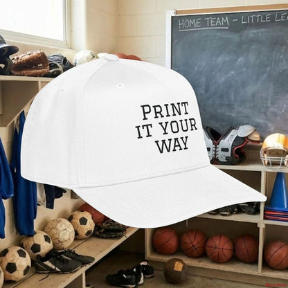 Custom Team Black Text Baseball Cap – Mid Profile Snapback Fit – Youth & Adult Hats