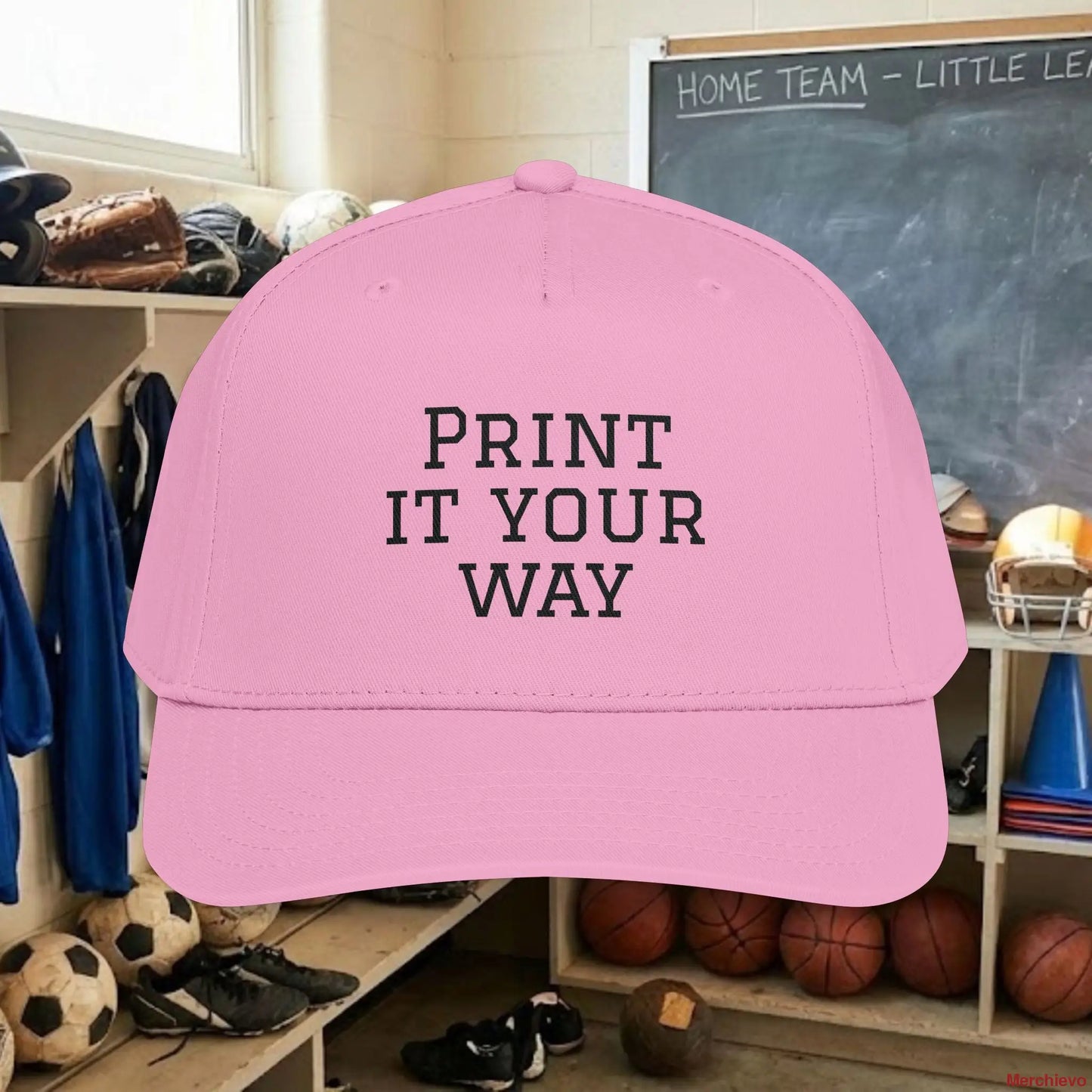 Custom Team Black Text Baseball Cap – Mid Profile Snapback Fit – Youth & Adult Hats