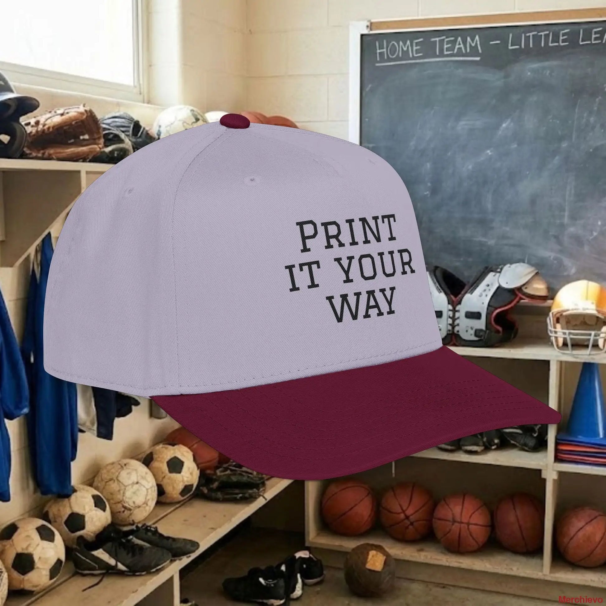 Custom Team Black Text Baseball Cap – Mid Profile Snapback Fit – Youth & Adult Hats