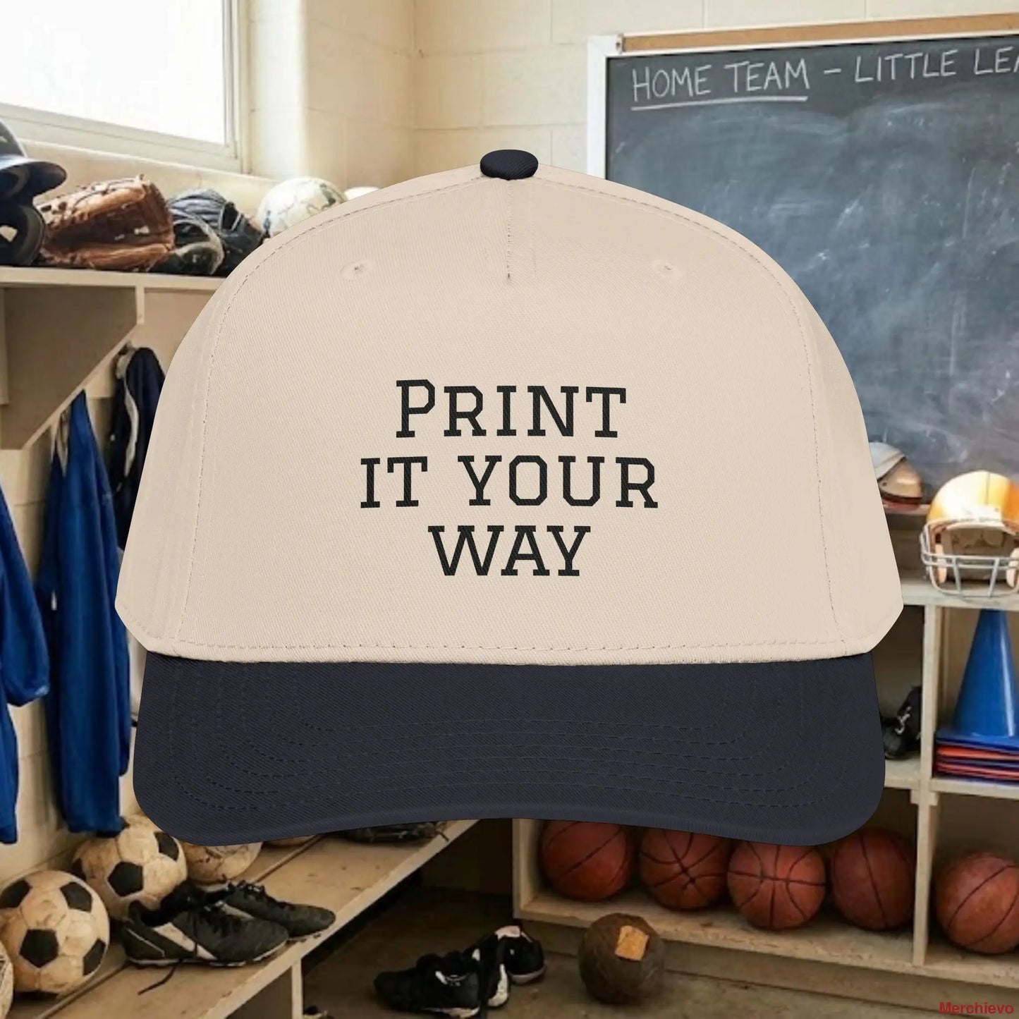 Custom Team Black Text Baseball Cap – Mid Profile Snapback Fit – Youth & Adult Hats