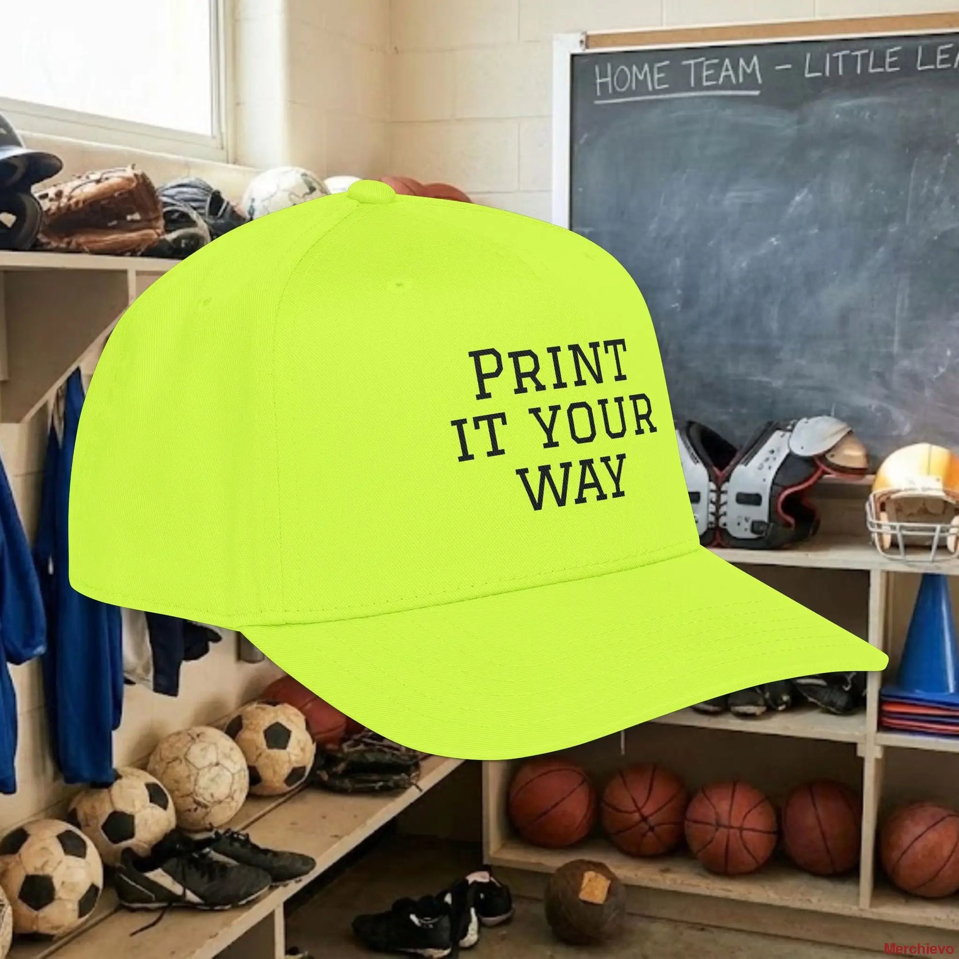 Custom Team Black Text Baseball Cap – Mid Profile Snapback Fit – Youth & Adult Hats