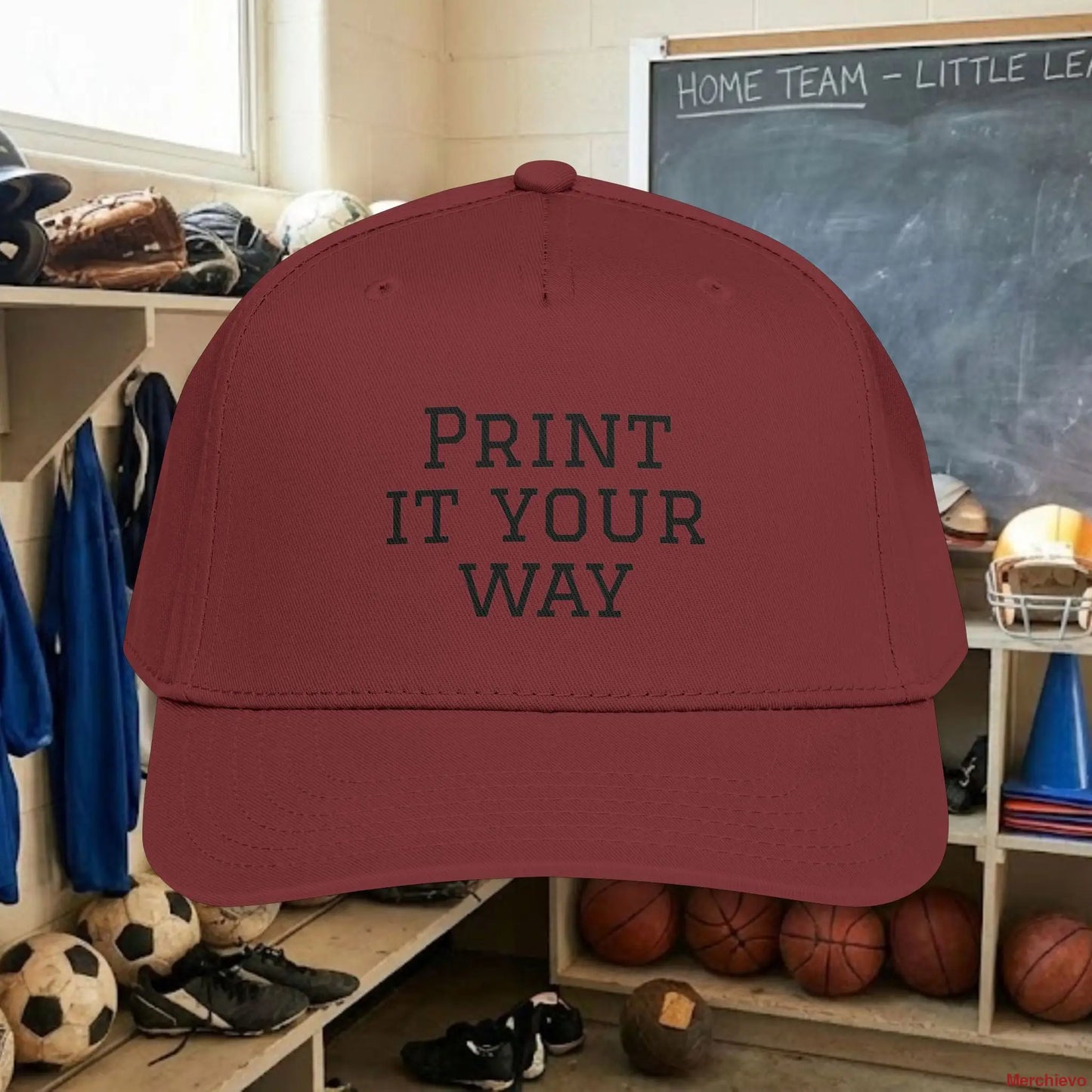 Custom Team Black Text Baseball Cap – Mid Profile Snapback Fit – Youth & Adult Hats