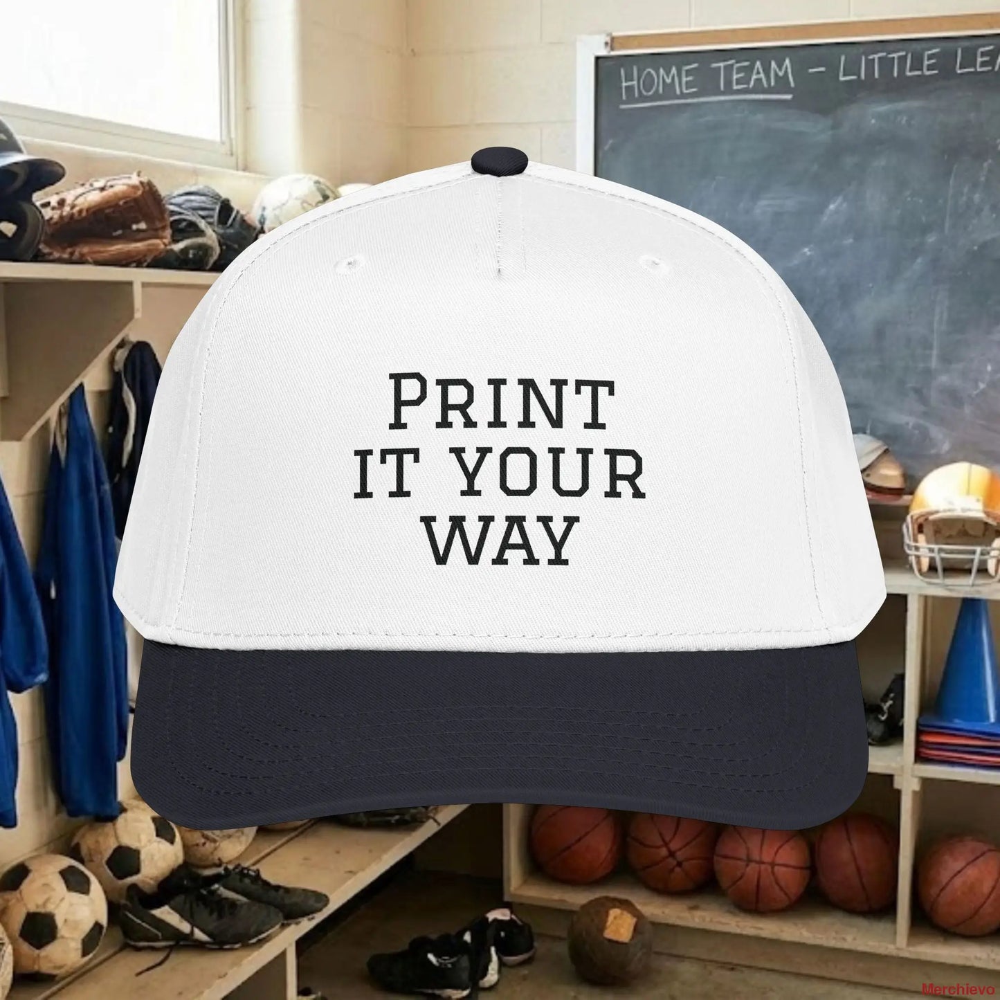 Custom Team Black Text Baseball Cap – Mid Profile Snapback Fit – Youth & Adult Hats