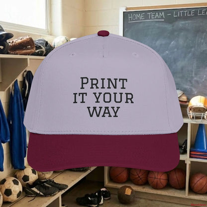 Custom Team Black Text Baseball Cap – Mid Profile Snapback Fit – Youth & Adult Hats