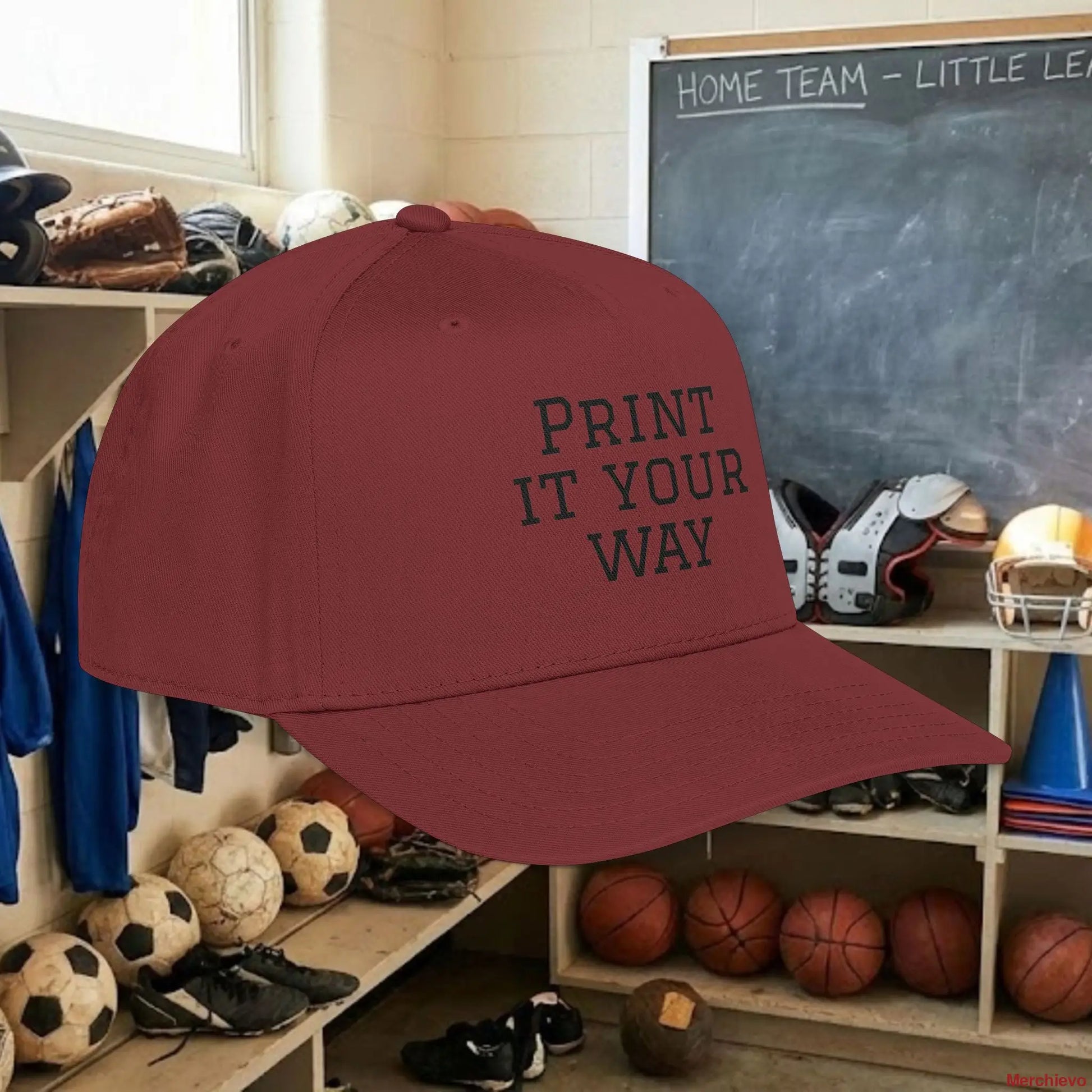 Custom Team Black Text Baseball Cap – Mid Profile Snapback Fit – Youth & Adult Hats