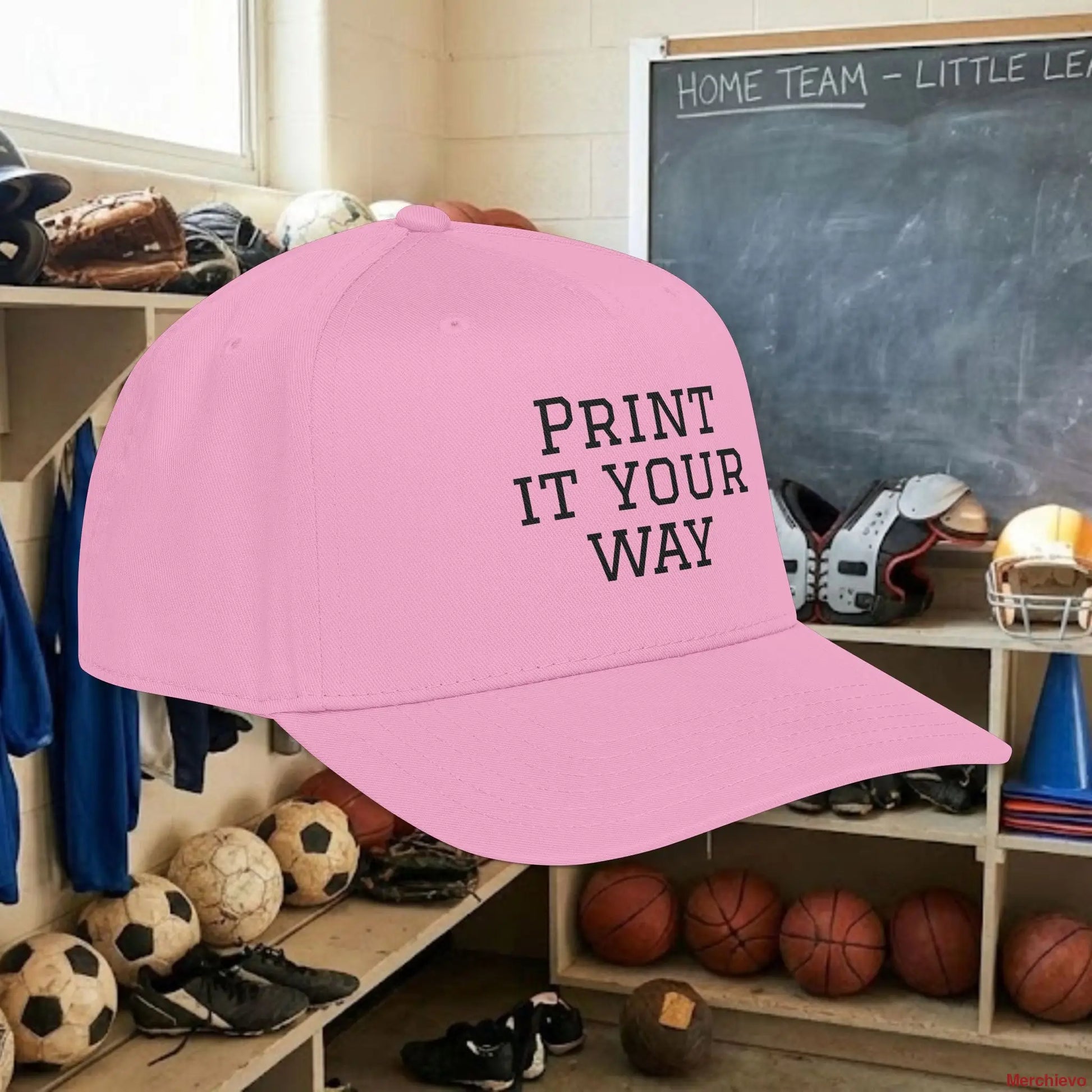 Custom Team Black Text Baseball Cap – Mid Profile Snapback Fit – Youth & Adult Hats