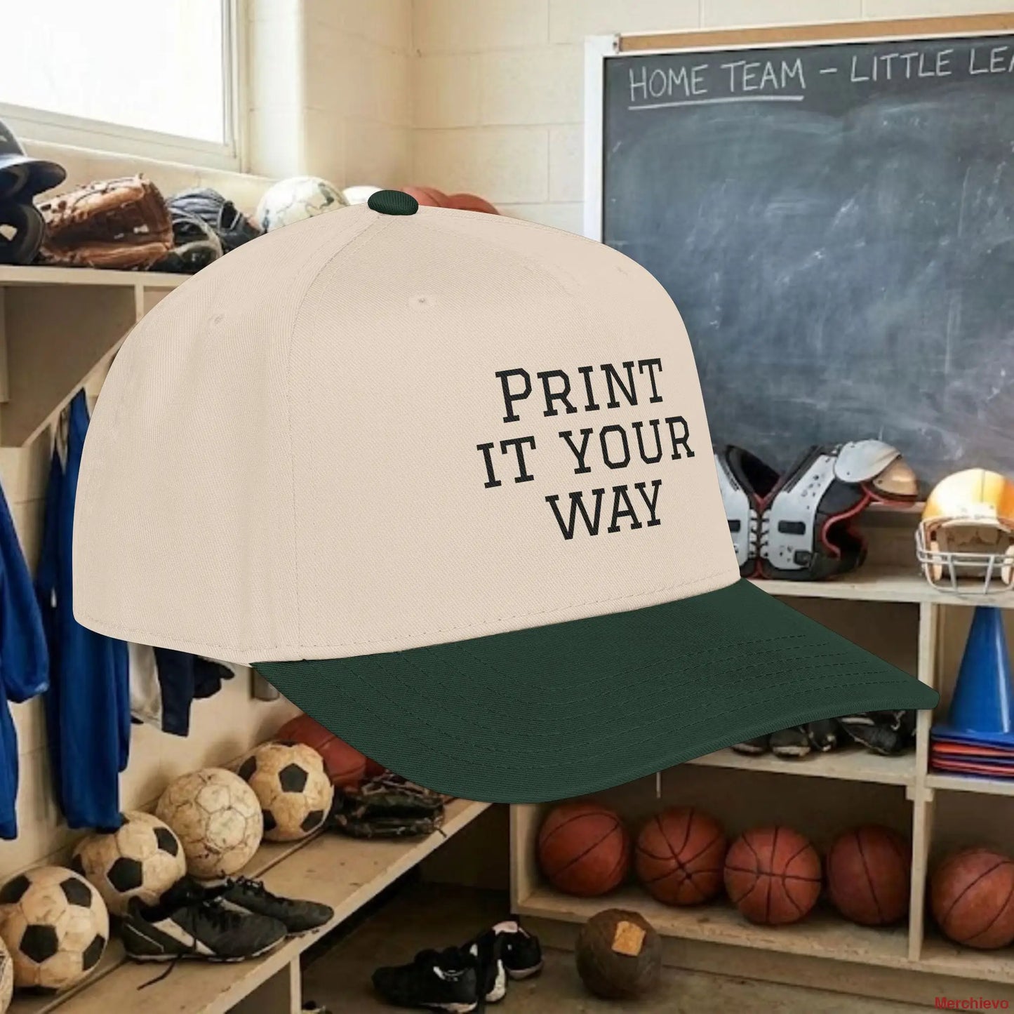 Custom Team Black Text Baseball Cap – Mid Profile Snapback Fit – Youth & Adult Hats