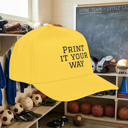 Custom Team Black Text Baseball Cap – Mid Profile Snapback Fit – Youth & Adult Hats