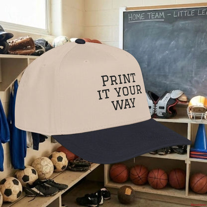 Custom Team Black Text Baseball Cap – Mid Profile Snapback Fit – Youth & Adult Hats