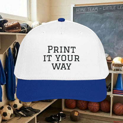 Custom Team Black Text Baseball Cap – Mid Profile Snapback Fit – Youth & Adult Hats