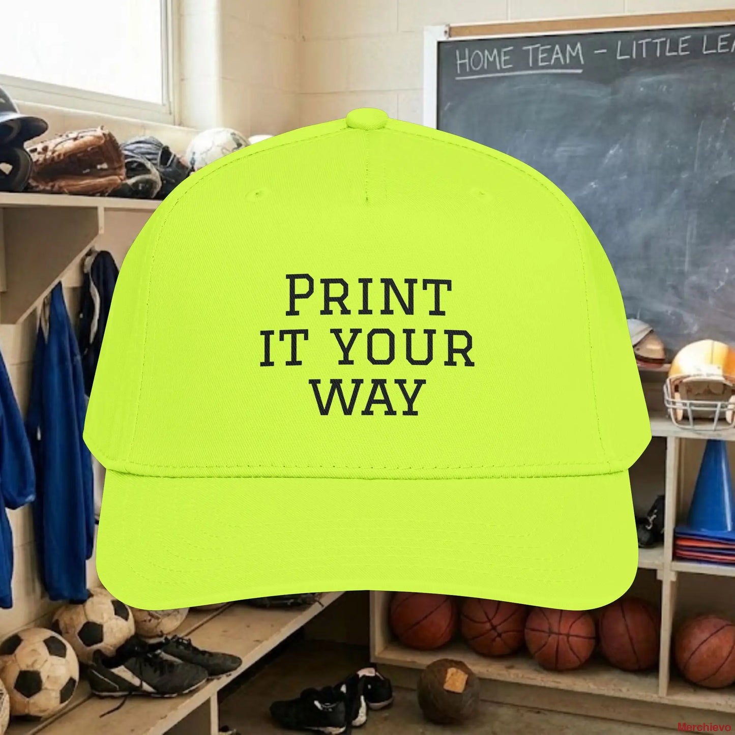 Custom Team Black Text Baseball Cap – Mid Profile Snapback Fit – Youth & Adult Hats