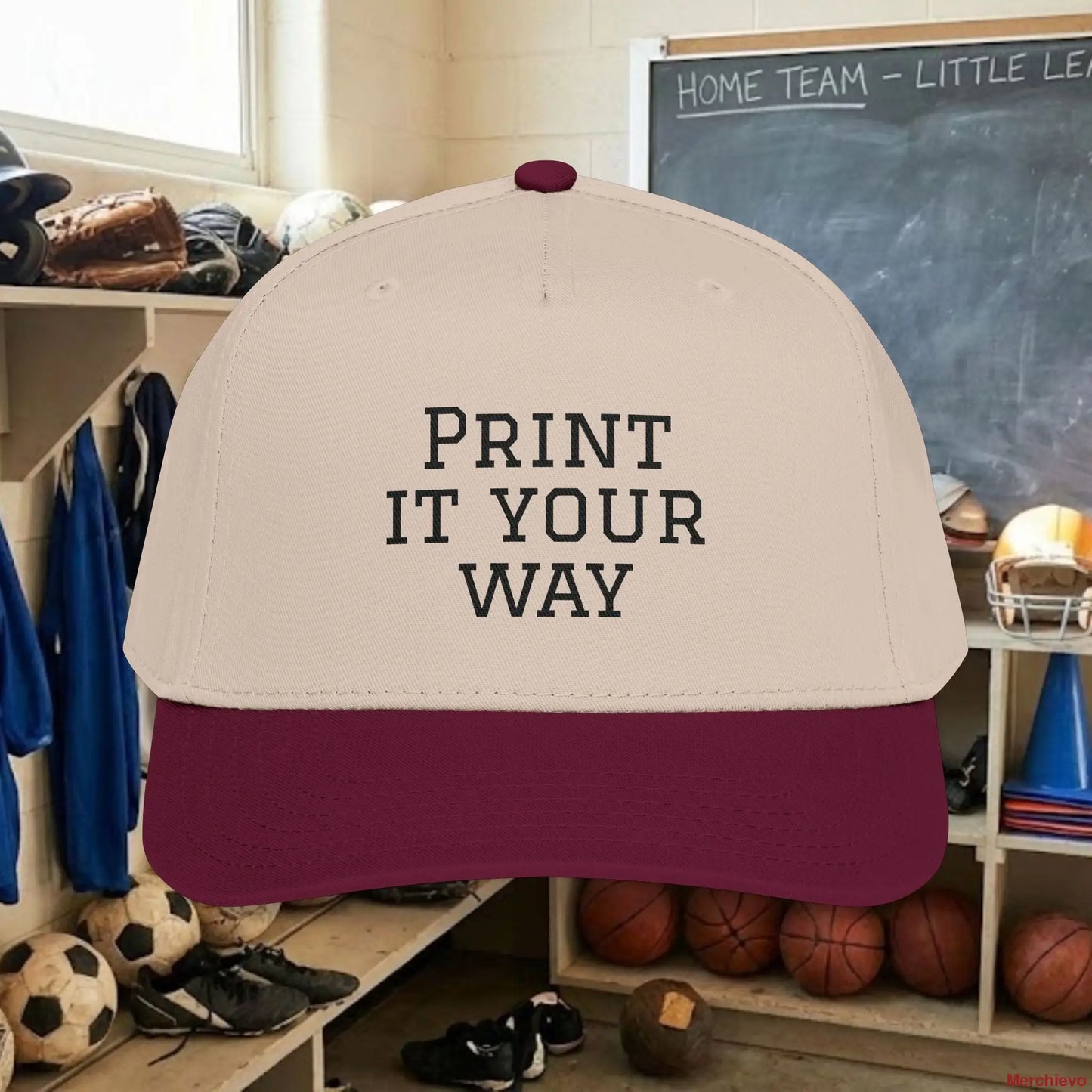 Custom Team Black Text Baseball Cap – Mid Profile Snapback Fit – Youth & Adult Hats