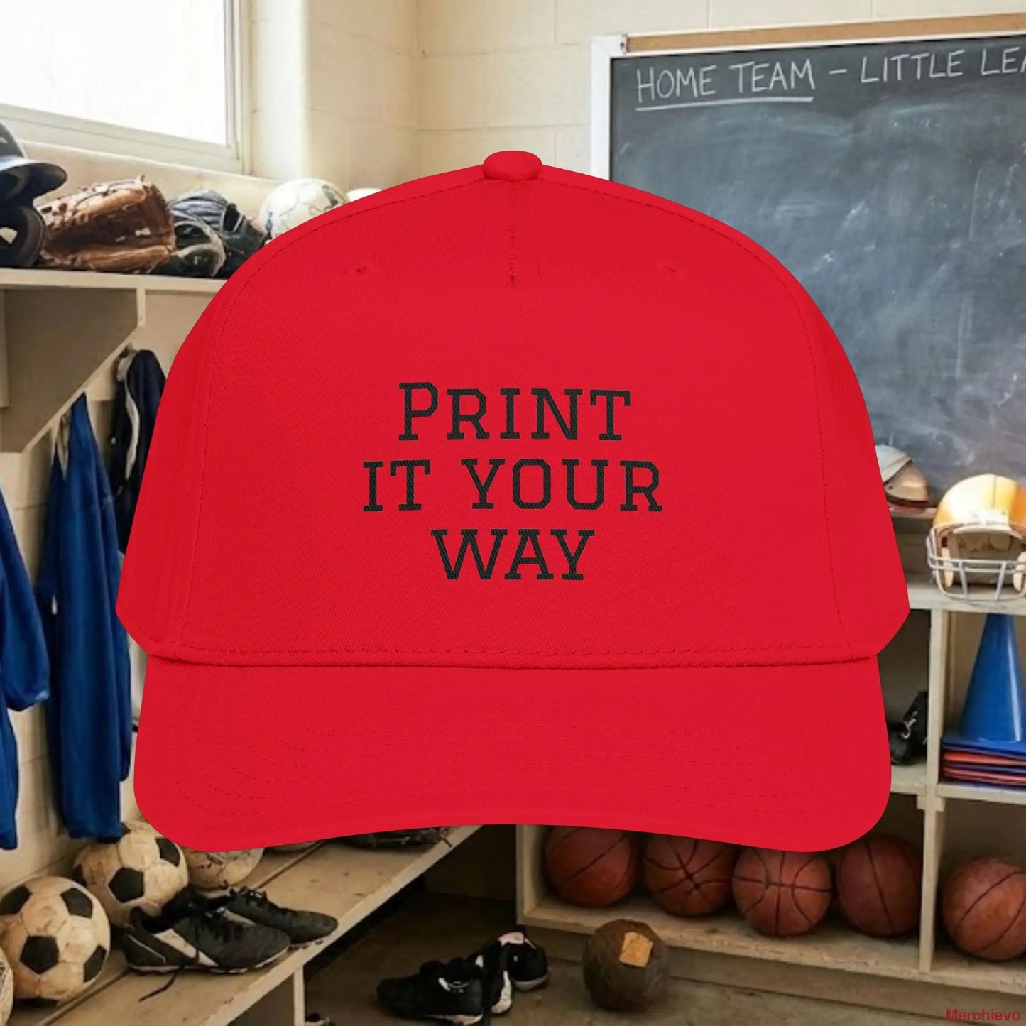 Custom Team Black Text Baseball Cap – Mid Profile Snapback Fit – Youth & Adult Hats