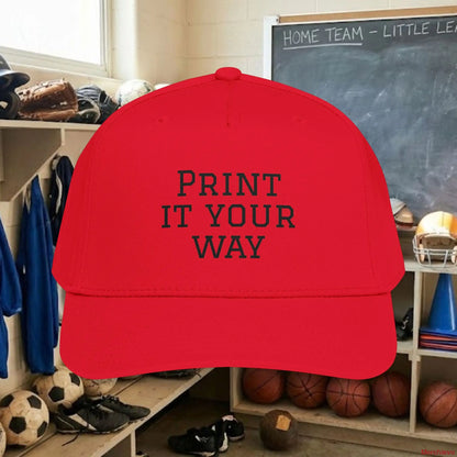 Custom Team Black Text Baseball Cap – Mid Profile Snapback Fit – Youth & Adult Hats