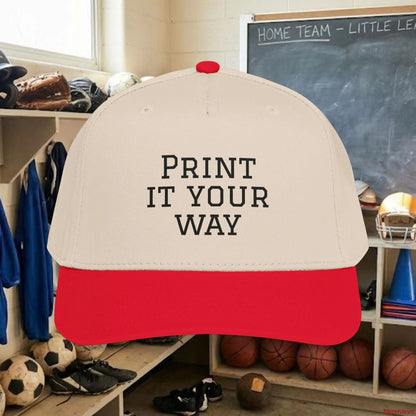 Custom Team Black Text Baseball Cap – Mid Profile Snapback Fit – Youth & Adult Hats