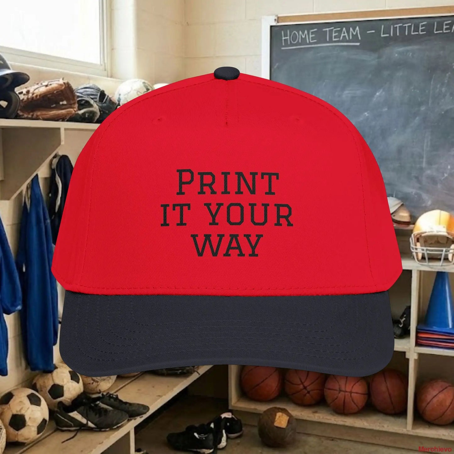 Custom Team Black Text Baseball Cap – Mid Profile Snapback Fit – Youth & Adult Hats