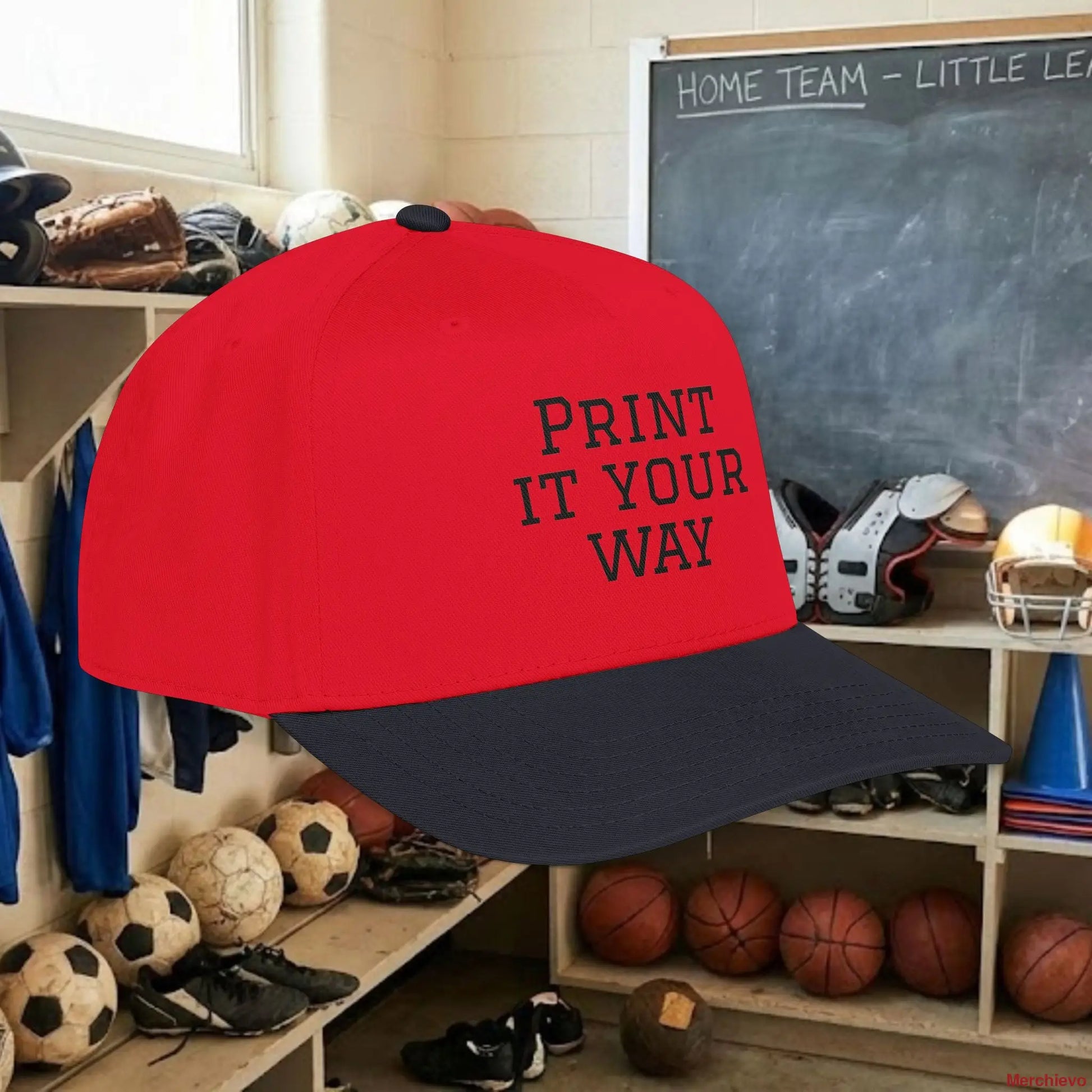 Custom Team Black Text Baseball Cap – Mid Profile Snapback Fit – Youth & Adult Hats