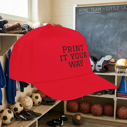 Custom Team Black Text Baseball Cap – Mid Profile Snapback Fit – Youth & Adult Hats