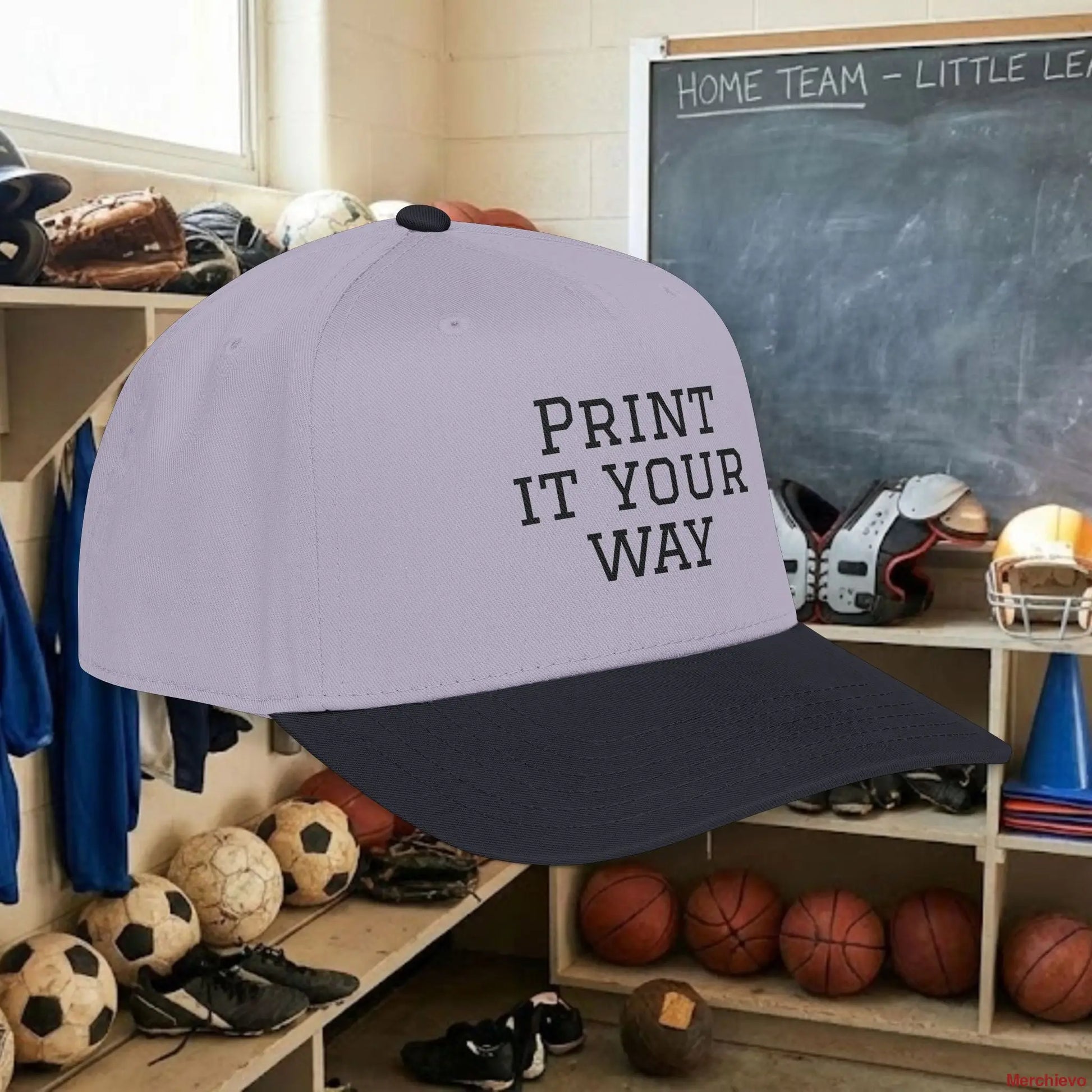 Custom Team Black Text Baseball Cap – Mid Profile Snapback Fit – Youth & Adult Hats