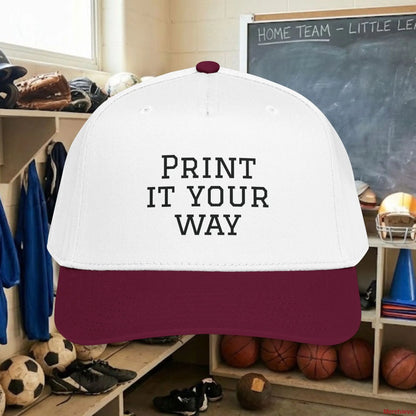 Custom Team Black Text Baseball Cap – Mid Profile Snapback Fit – Youth & Adult Hats