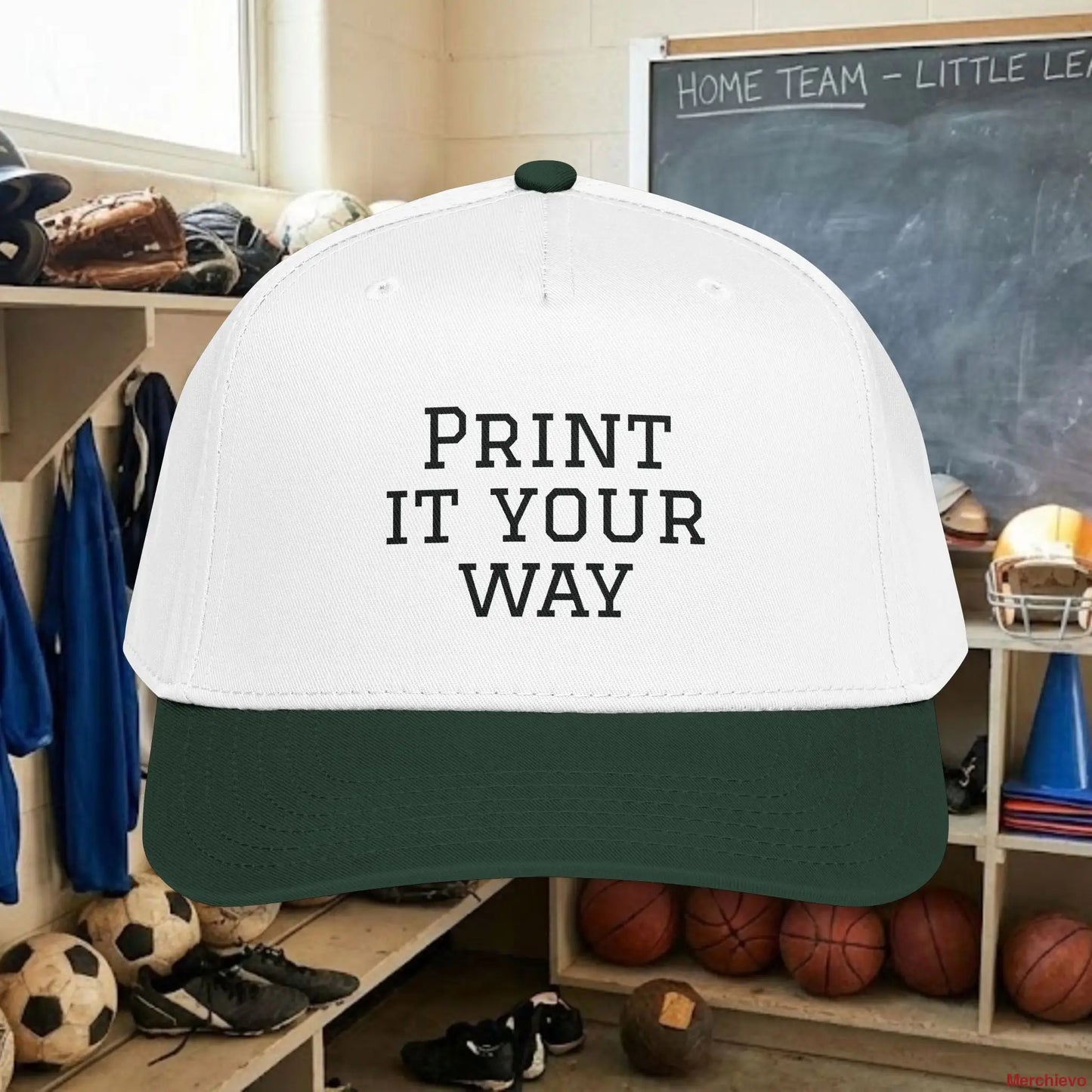 Custom Team Black Text Baseball Cap – Mid Profile Snapback Fit – Youth & Adult Hats