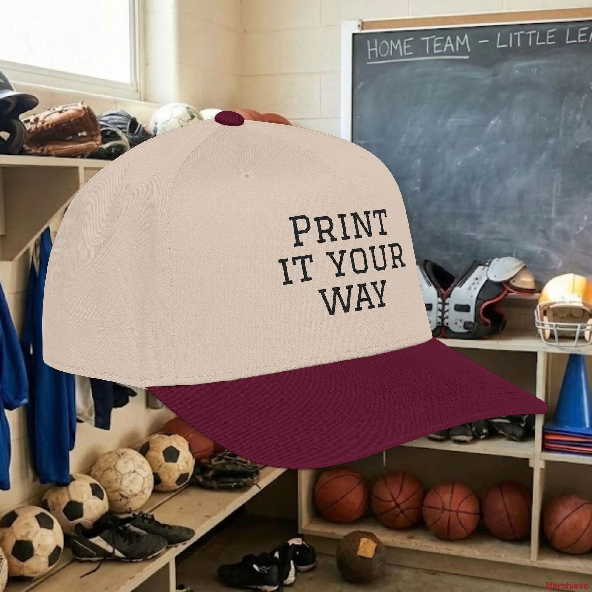 Custom Team Black Text Baseball Cap – Mid Profile Snapback Fit – Youth & Adult Hats