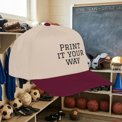 Custom Team Black Text Baseball Cap – Mid Profile Snapback Fit – Youth & Adult Hats