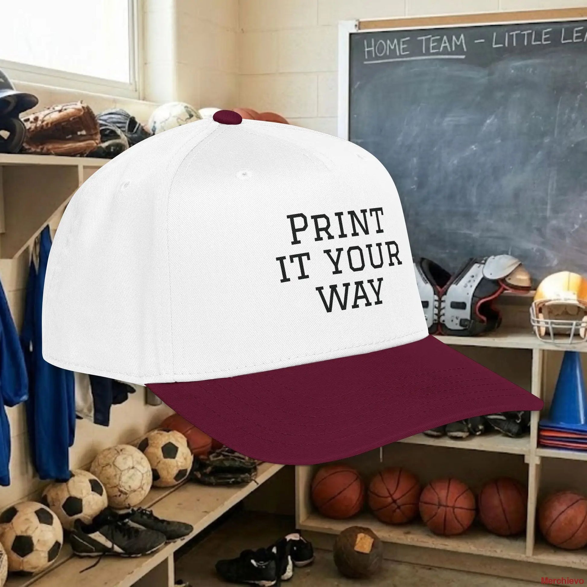 Custom Team Black Text Baseball Cap – Mid Profile Snapback Fit – Youth & Adult Hats