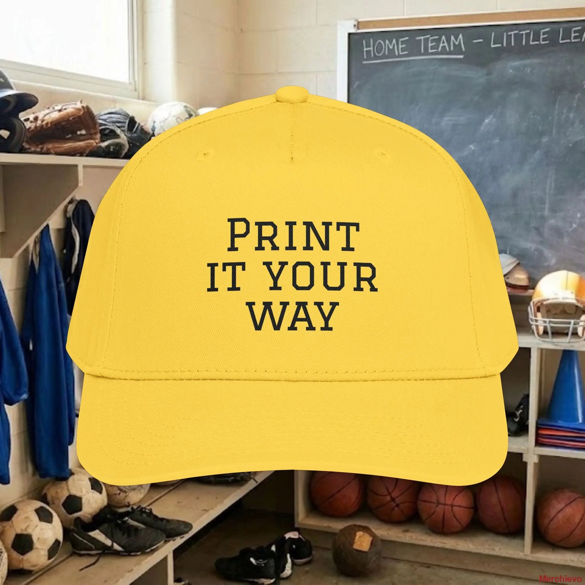 Custom Team Black Text Baseball Cap – Mid Profile Snapback Fit – Youth & Adult Hats